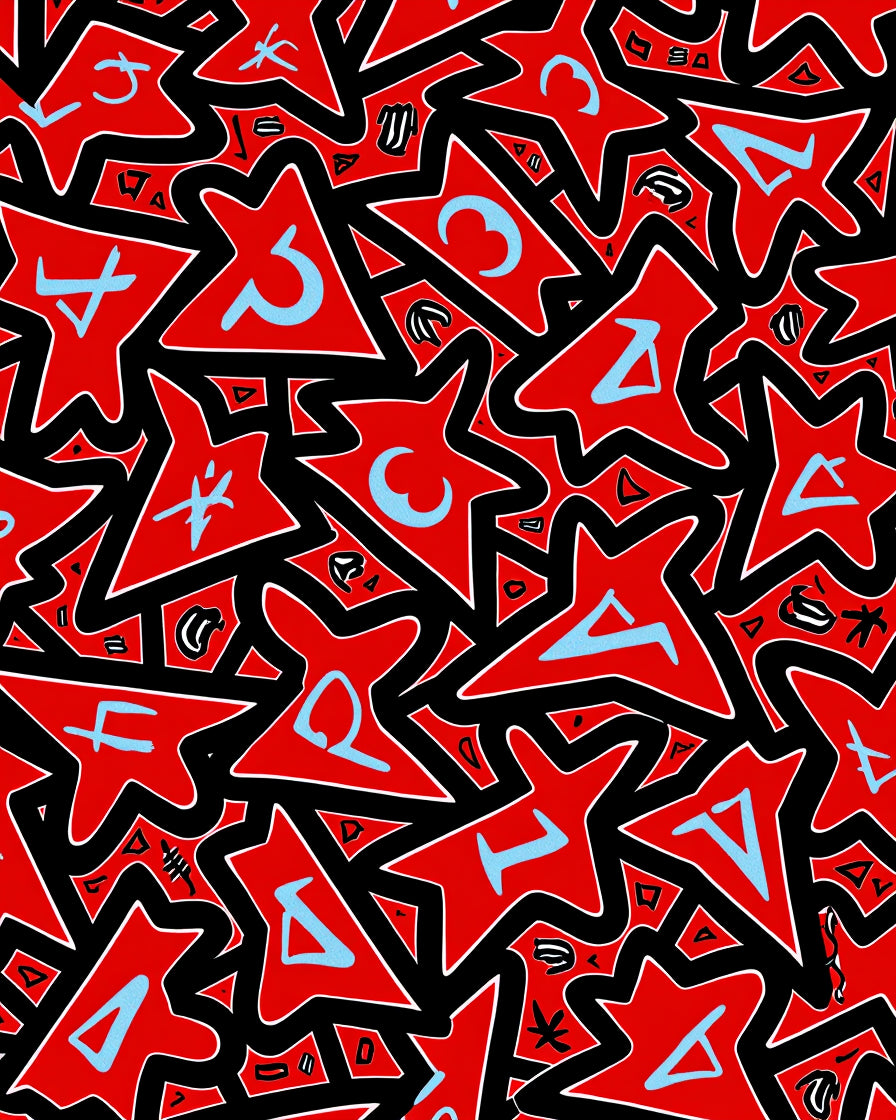 Bold Red Abstract Star Alphabet Rug