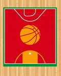 Red Court Graphic Orange Basketball Rug