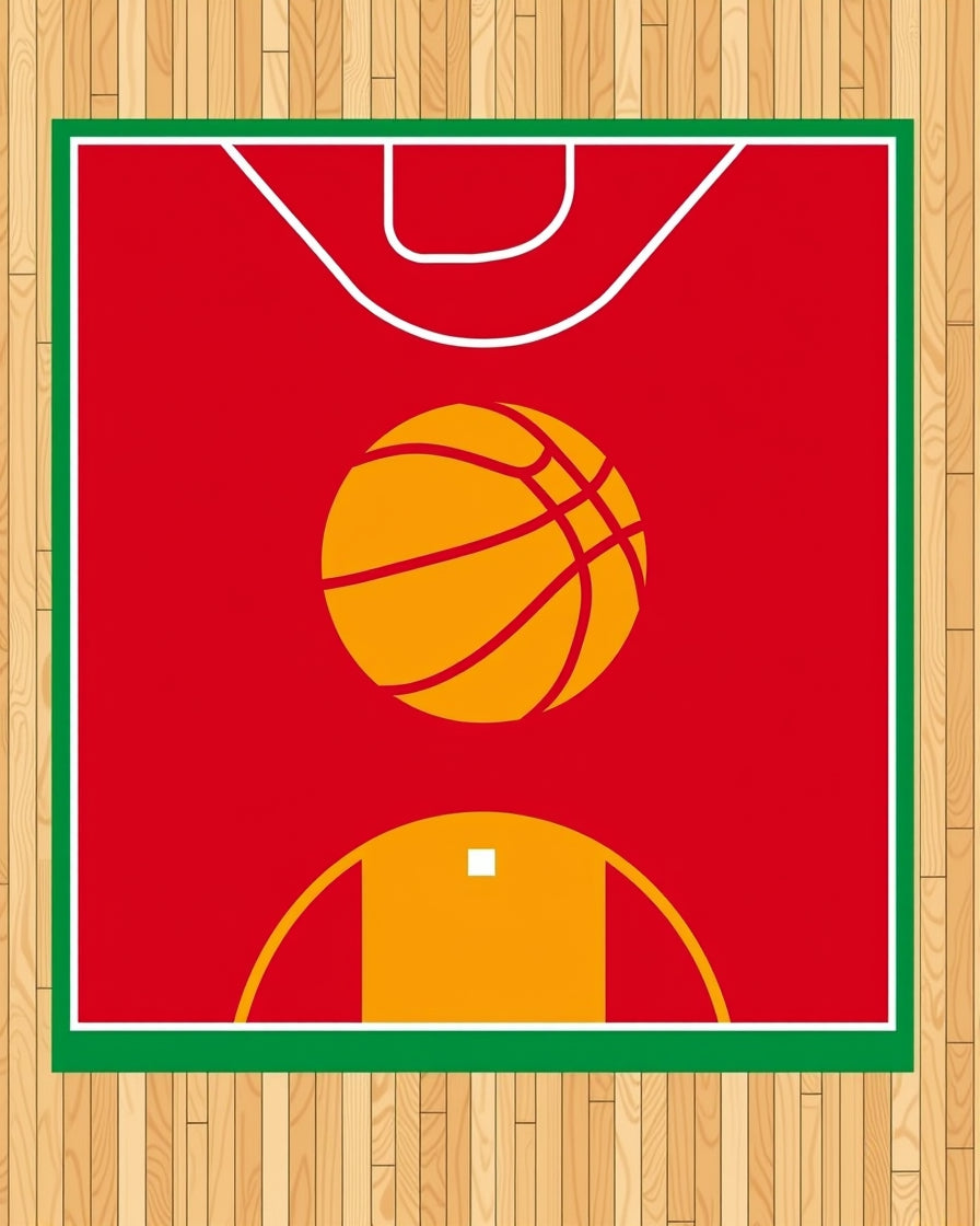 Red Court Graphic Orange Basketball Rug