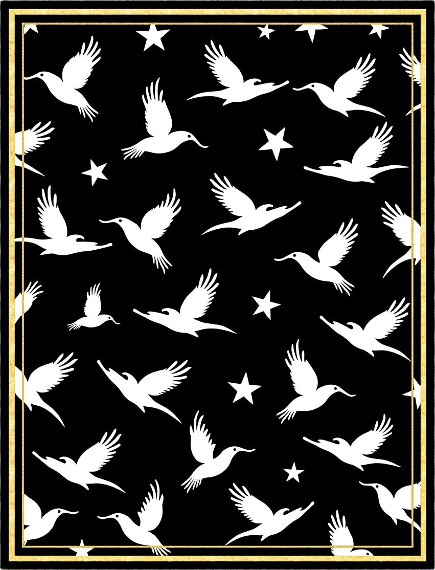 Black White Flying Birds Stars Border Rug