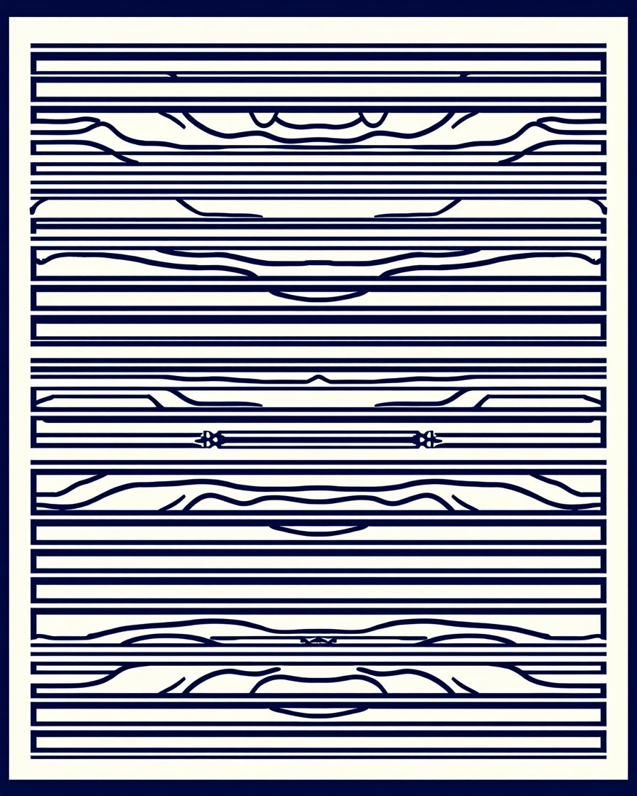 Navy White Abstract Wavy Stripe Rug