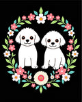 Whimsical White Puppy Floral Wreath Rug