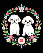 Whimsical White Puppy Floral Wreath Rug