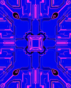 Electric Blue Pink Circuit Board Rug