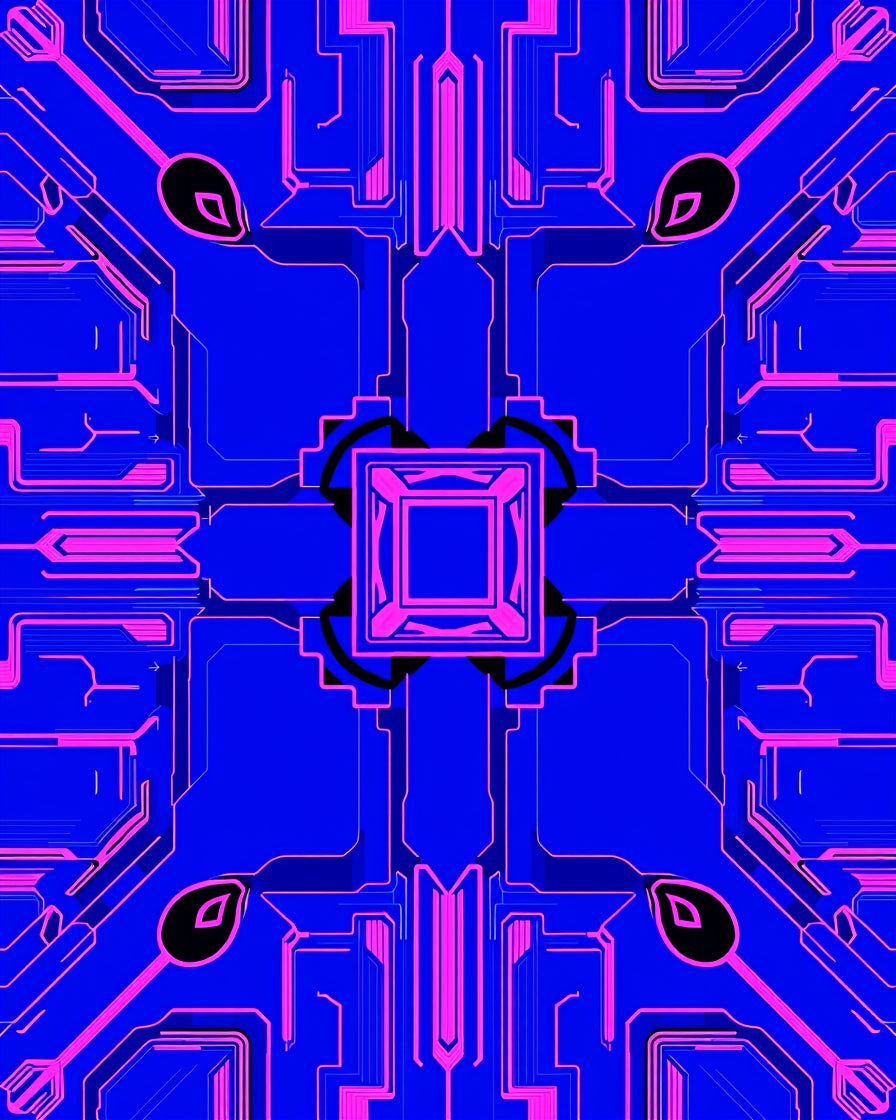 Electric Blue Pink Circuit Board Rug