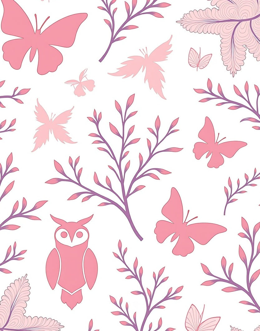 Pink Butterfly and Owl Garden Whimsy Rug