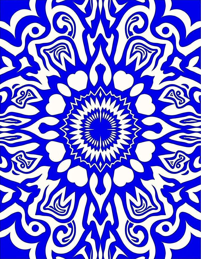 Bold Blue White Radial Mandala Rug