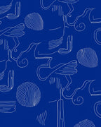 Abstract Blue White Line Art Swirl Rug