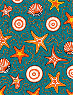 Oceanic Starfish Shell Swirls Orange Teal Rug