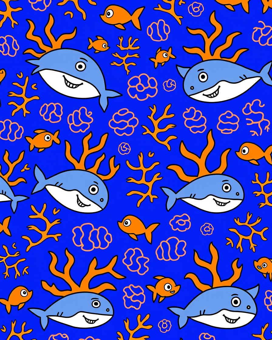 Cheerful Blue Ocean Shark Coral Friends Rug