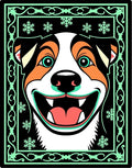 Black Mint Green Smiling Dog Snowflakes Rug