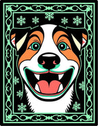 Black Mint Green Smiling Dog Snowflakes Rug