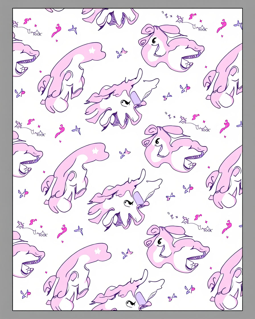 Playful Pink Cartoon Creatures Abstract Rug