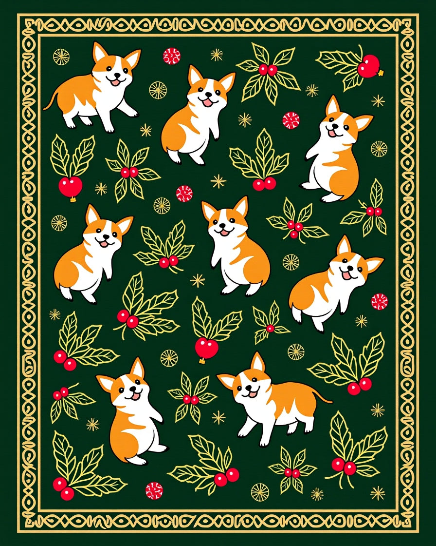 Cute Corgis Holly Berry Border Rug