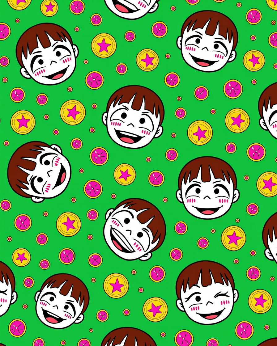 Joyful Child Faces Bright Star Coins Rug