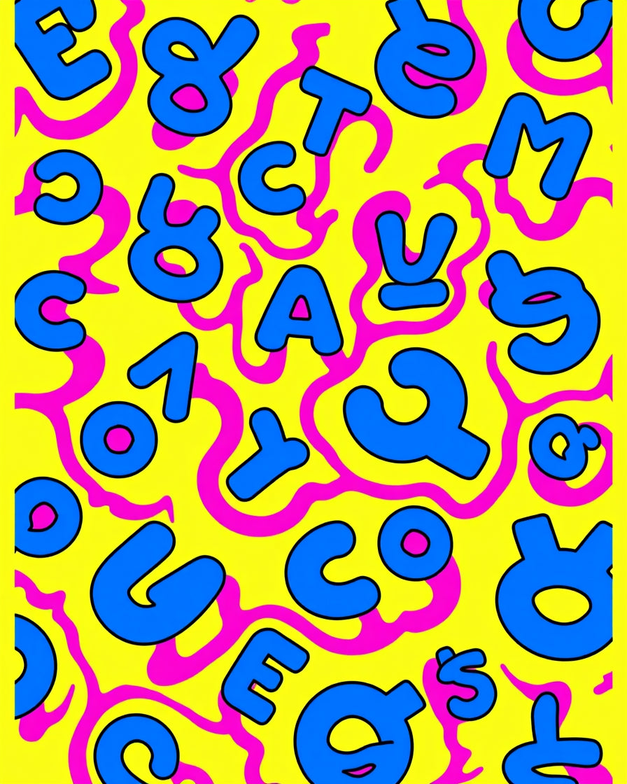 Retro Yellow Blue Pink Alphabet Fun Rug