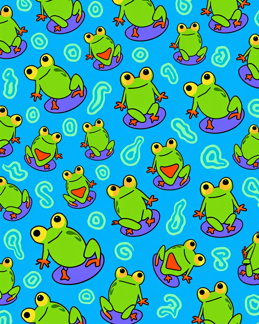 Whimsical Green Frogs Purple Lilypad Rug