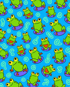 Whimsical Green Frogs Purple Lilypad Rug