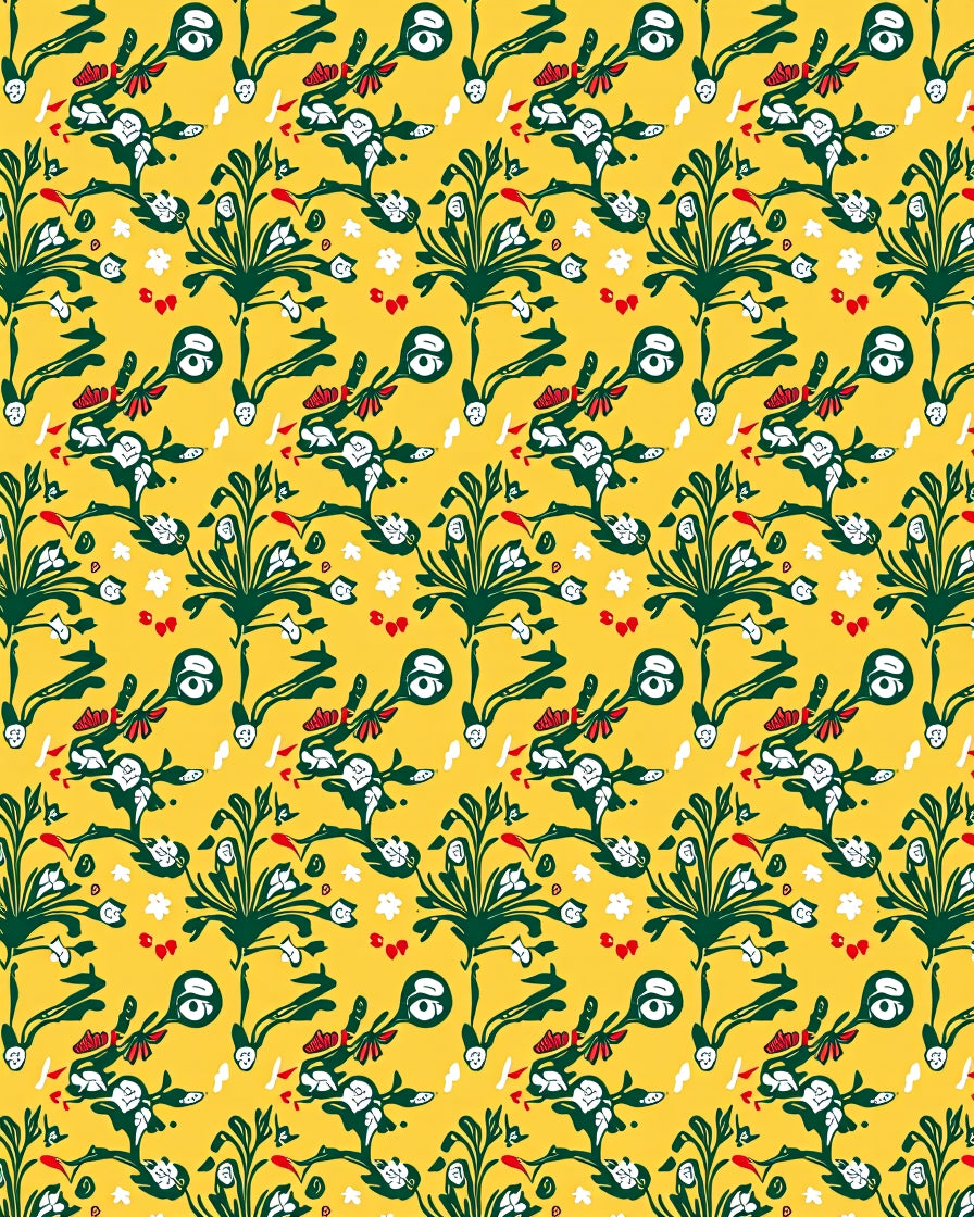 Yellow Green Red Floral Sketch Rug