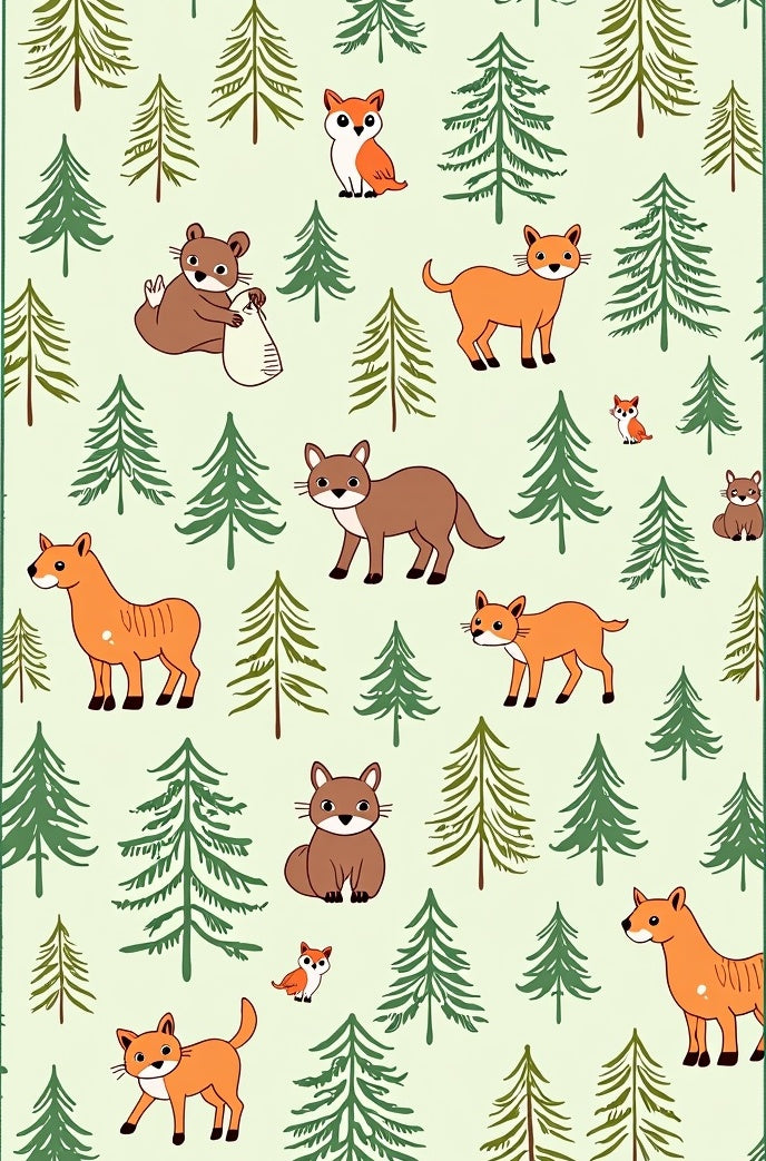 Woodland Creatures in Evergreen Forest Rug