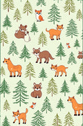 Woodland Creatures in Evergreen Forest Rug