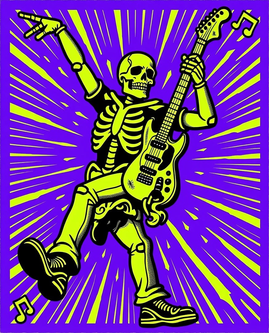 Electric Skeleton Rock Star Purple Rays Rug