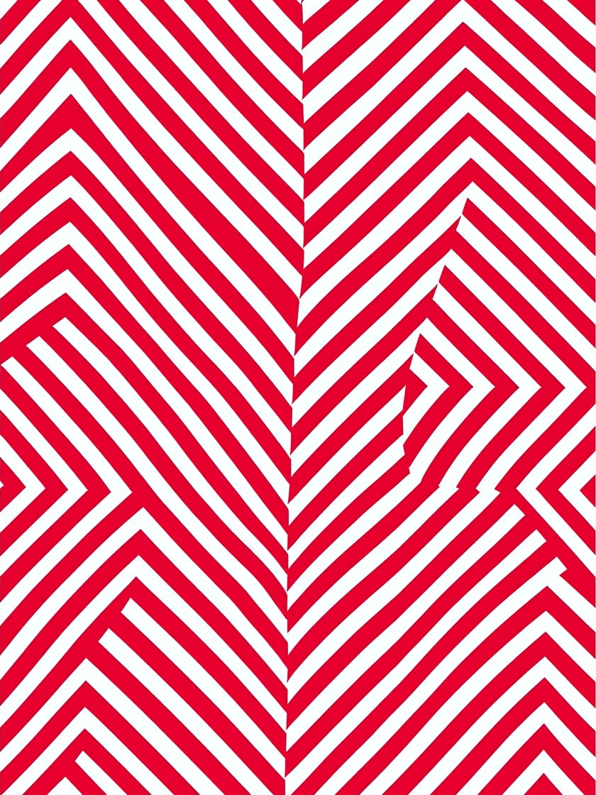Bold Red White Geometric Chevron Rug