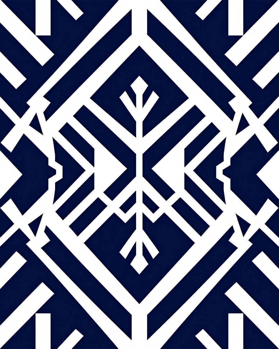 Dark Blue White Geometric Art Deco Rug
