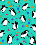 Whimsical Penguin Turquoise Swirls Rug