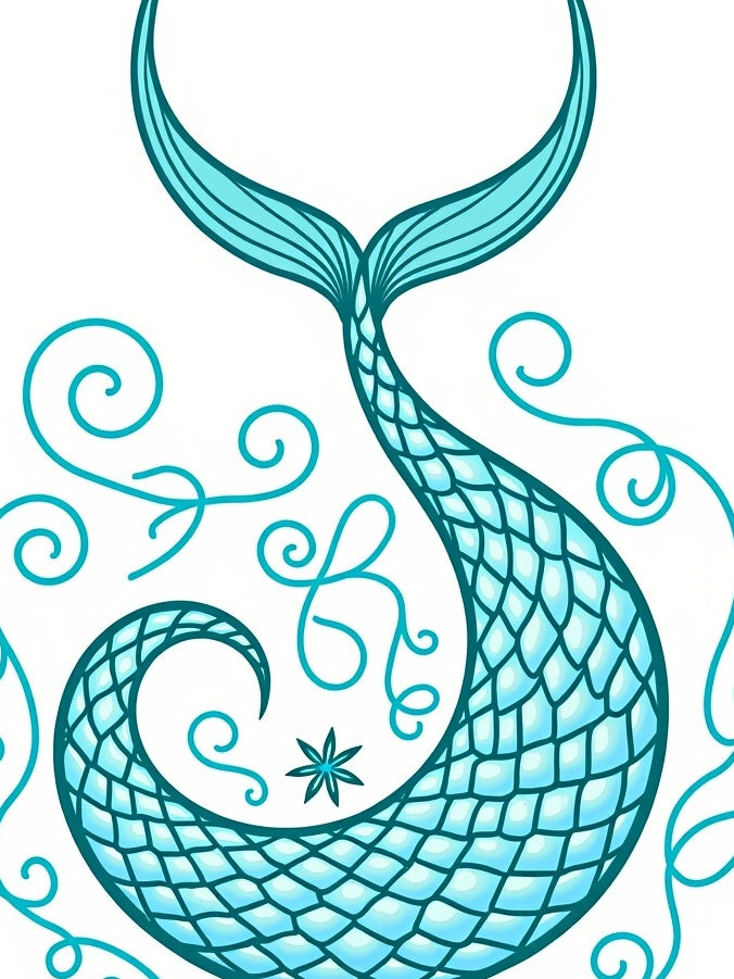 Aqua Mermaid Tail Swirls Star Rug