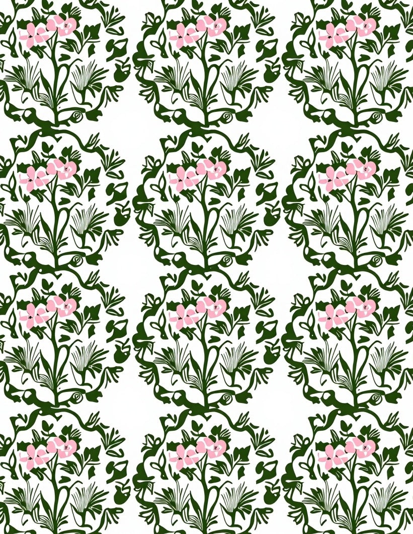 Pink Floral Greenery Circular Arrangement Rug
