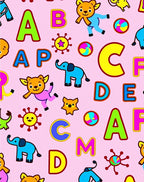 Happy Alphabet And Animals Pink Rug