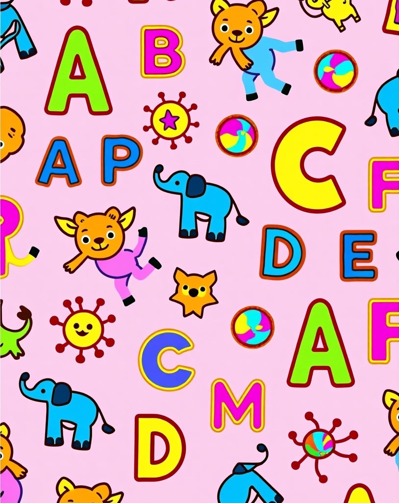 Happy Alphabet And Animals Pink Rug