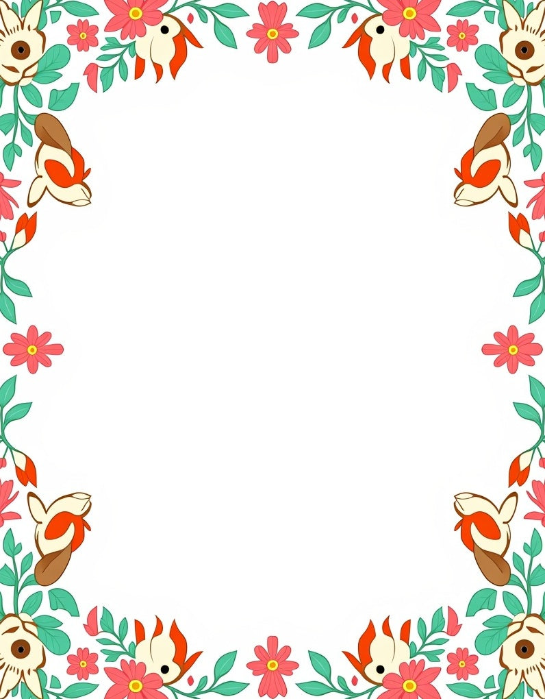 Coral And Teal Koi Flower Garden Border Rug