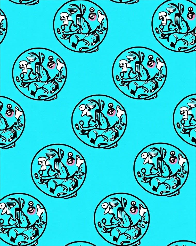Whimsical Blue Whimsical Figures Circular Rug