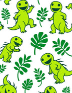 Happy Green Dinosaurs and Leaves Rug