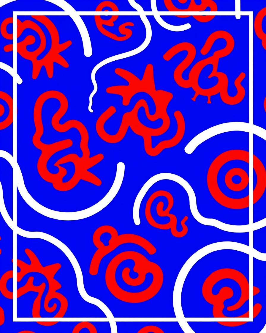Blue Red Abstract Swirls Rug