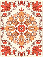 Crimson Orange Floral Medallion Border Rug
