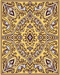 Yellow Burgundy Oval Leaf Scroll Rug