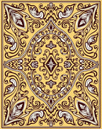 Yellow Burgundy Oval Leaf Scroll Rug