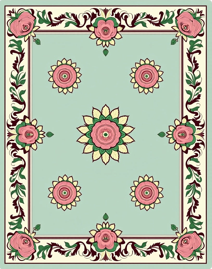 Vintage Pink Rose Garden Border Rug