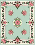 Vintage Pink Rose Garden Border Rug