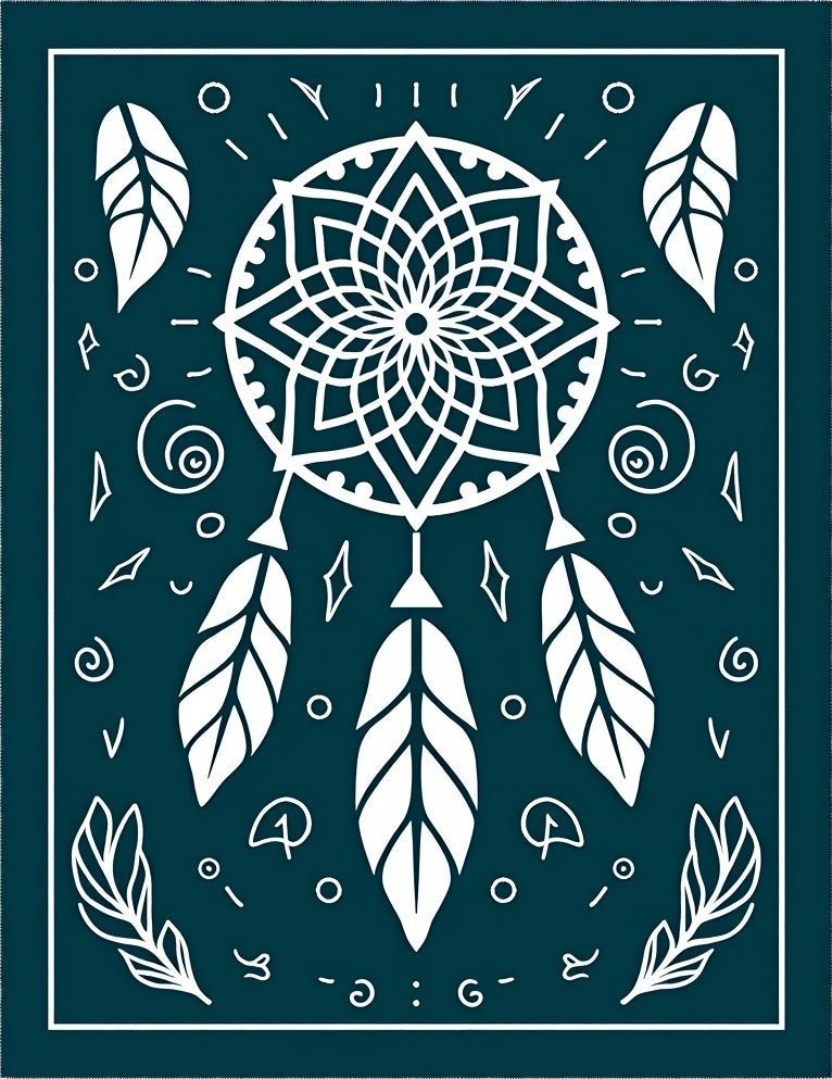 Teal Dreamcatcher Feather Accents Rug