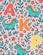 Aqua Dinosaurs Pink Floral Alphabet Rug