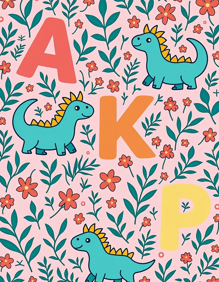 Aqua Dinosaurs Pink Floral Alphabet Rug