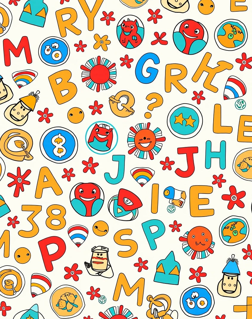 Alphabet Soup Red Blue Yellow Characters Rug
