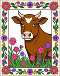 Farmhouse Brown Cow Floral Garden Rug