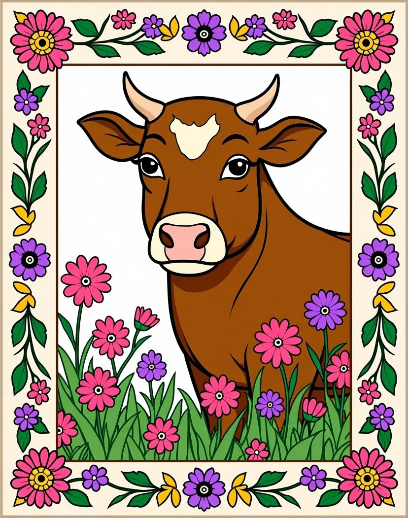 Farmhouse Brown Cow Floral Garden Rug