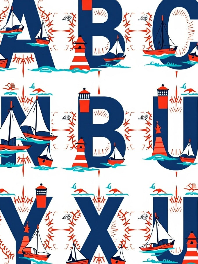 Nautical Ships Lighthouses Bold Blue Red Rug