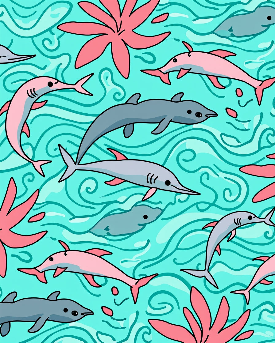 Aqua Dolphins Coral Sea Life Rug
